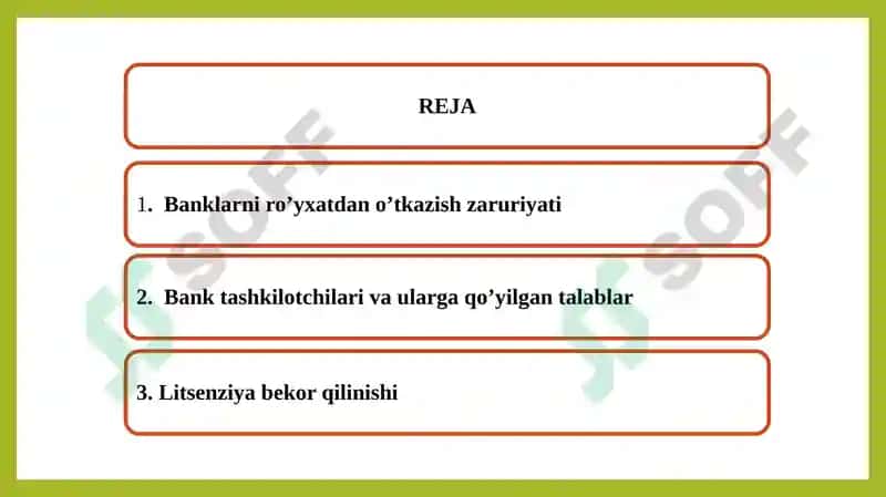 Banklarni davlat ro’yxatidan o’tkazish va litsenziyalash tartibi 2