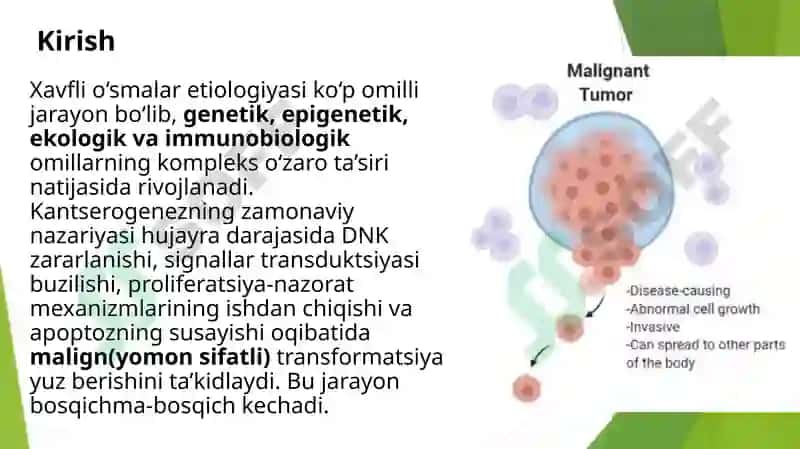 Xavfli o’smalarning etiologiyasi. Kantserogenezning zamonaviy nazariyasi. Obligat va fakultativ saraton oldi kasalliklar 2