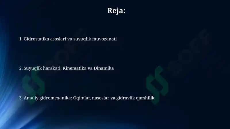 Gidromexanika va gidorstatik suyuqlik harakati va muozanat tenglamasi 2