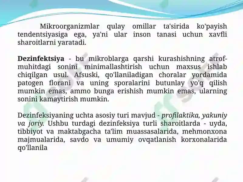 Dizenfeksiya uchun ishlatiladigan asosiy kimyoviy vosidalar 2