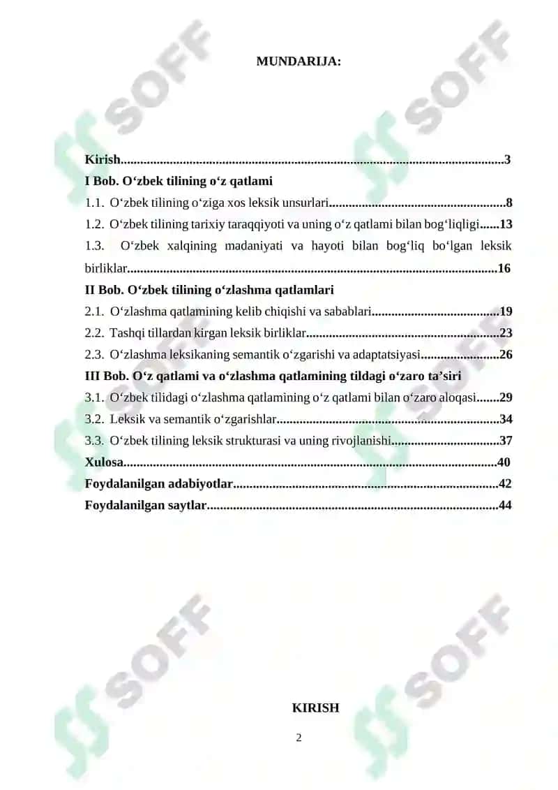Oʻzbek Tili Leksikasi: Oʻz Qatlam va Oʻzlashma Qatlaml 2