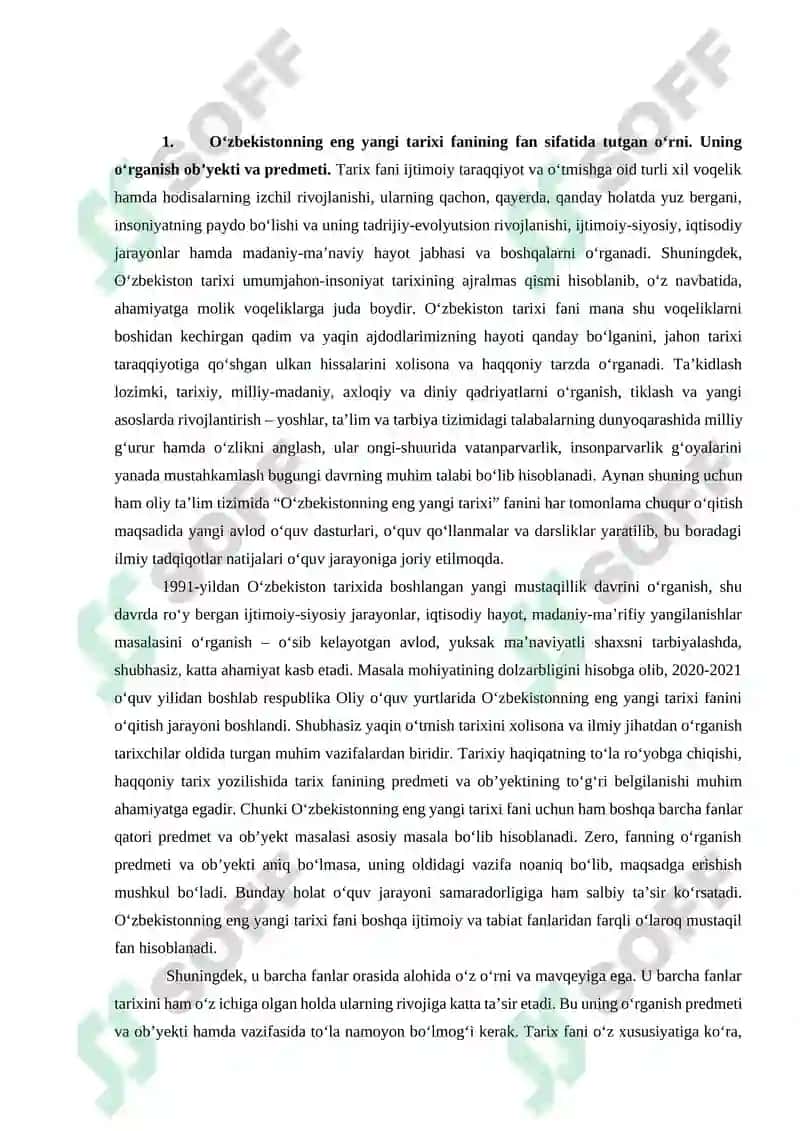 O'zbekistonning eng yangi tarixi fanining peredmeti va vazifzsi 2