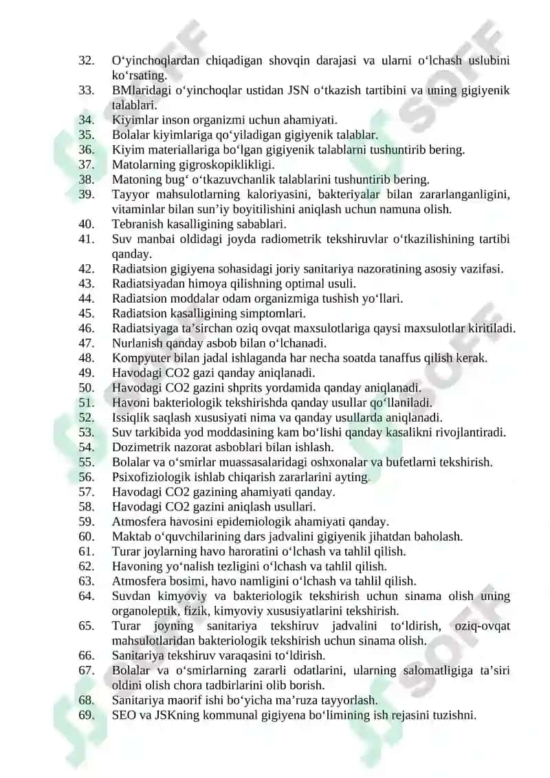 Tibbiy-profilaktika ishi (Sanitar vrach yordamchilari uchun) bo‘yicha shakllantirilgan og‘zaki savollar ro‘yxati 2