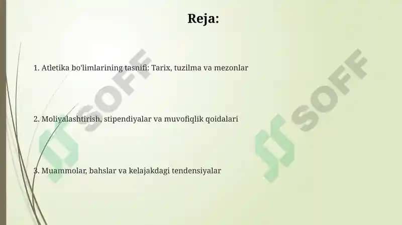 Yengilatletika boʻlimlari va ularning turkumlanishi 2