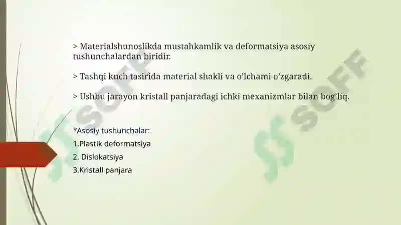 metallarning plastik deformatsiyalanishi va mustahkamlik nazarylari. 2
