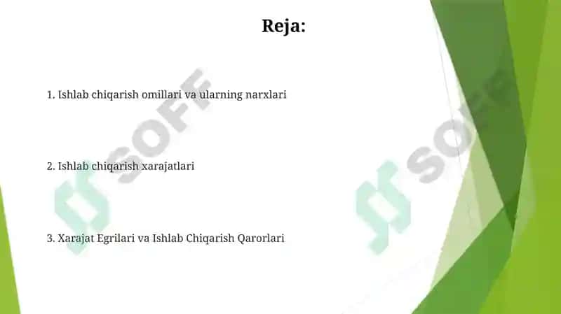 Ishlab chiqarish va ishlab chiqarish omillari va xarajatlar to'g'risida 2