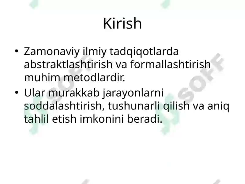 Abstraktlashtirish va Formallashtirish 2