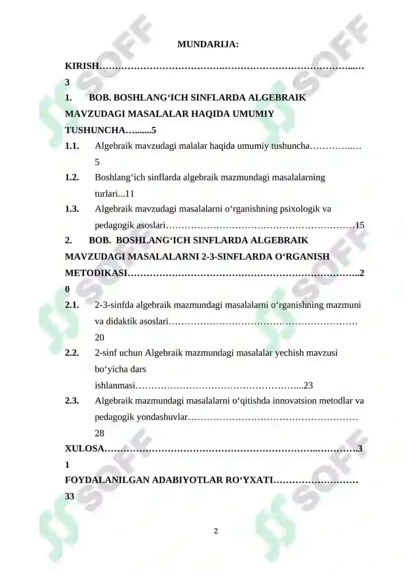 BOSHLANG‘ICH SINFLARDA ALGEBRAIK MAVZUDAGI MASALA VA ULARNI O‘RGANISH METODIKASI 2