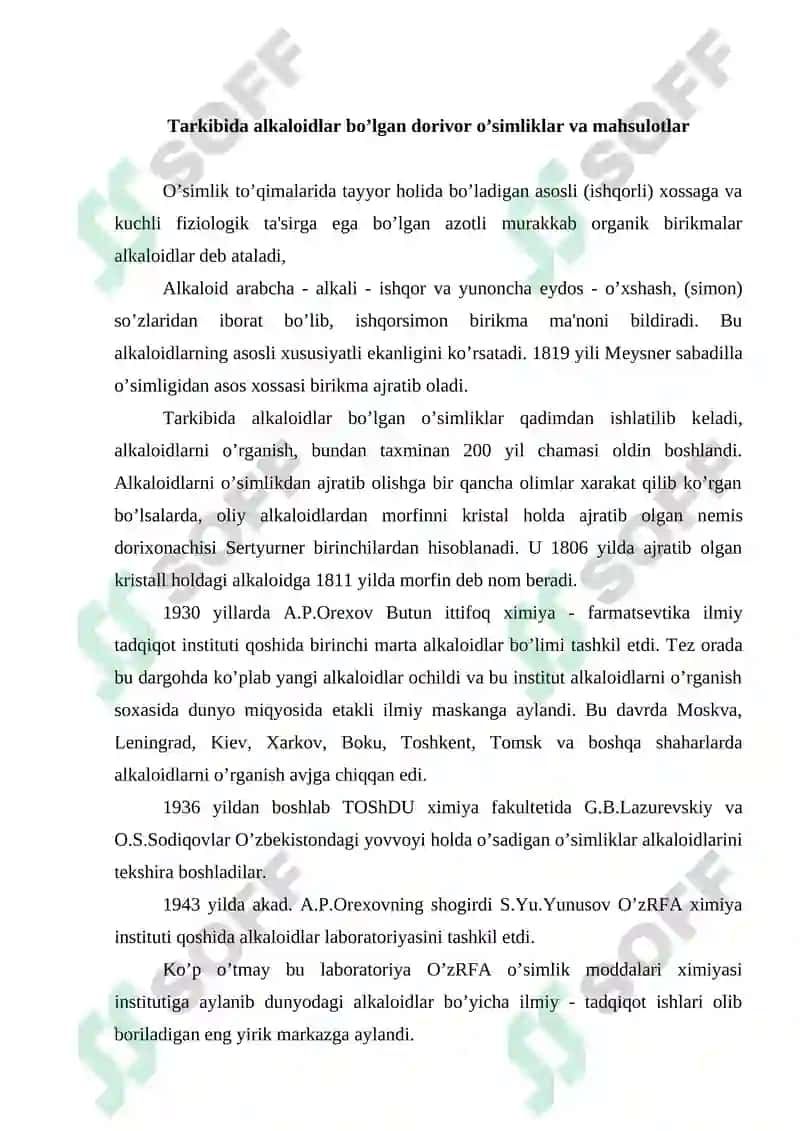 Alkaloidlar bo’lgan dorivor o’simliklar va mahsulotlar 2