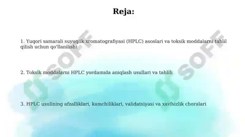 Zaharli moddalarni tahlilida Yuqori samarali suyuqlik xromatografiya 2