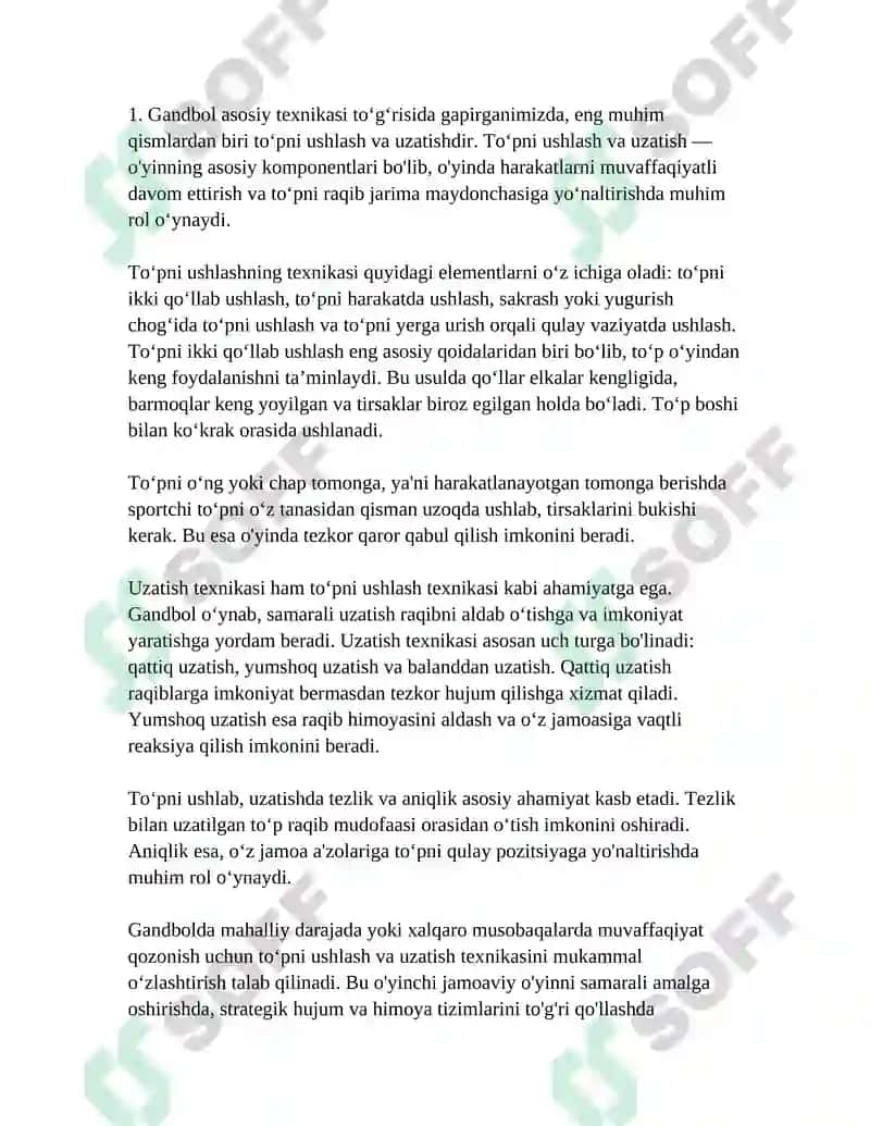 GANDBOʻL OʻYIN MASHQLAR TEXNIKASI VA TAKTIKASI USULLARINI OʻRGATISHNI HAMDA MAHORATINI OSHIRISH 2
