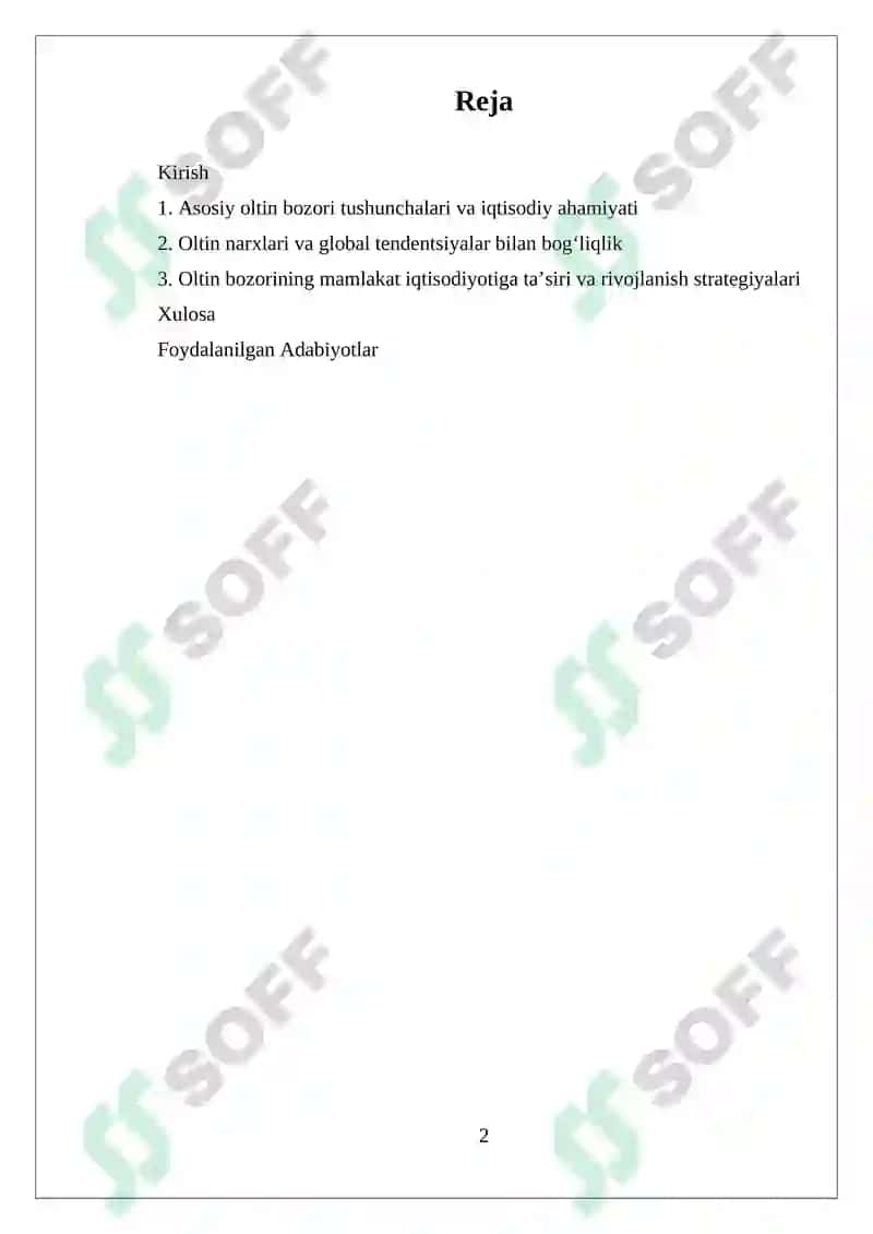 Oltin bozorining mamlakat iqtisodiyotiga ta’siri va rivojlanish strategiyalari 2