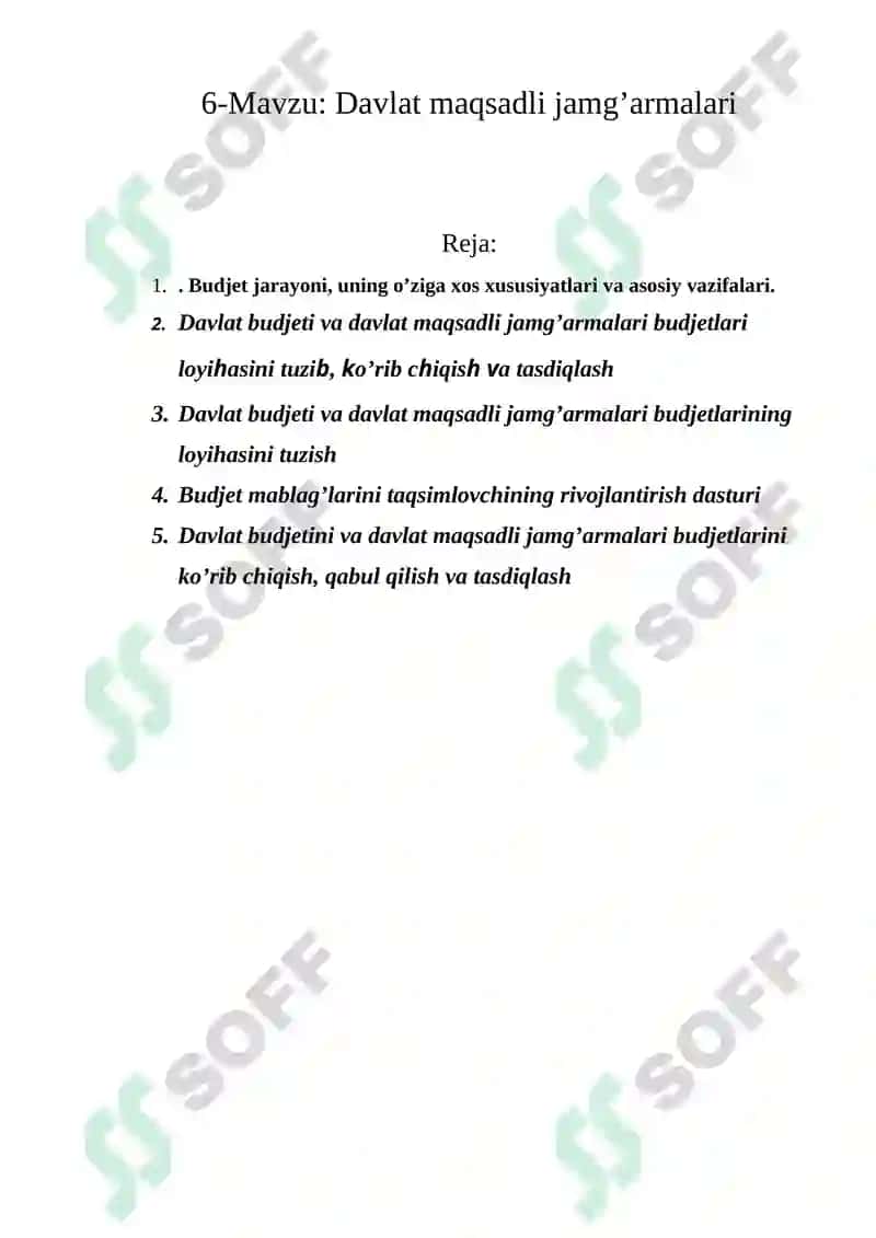 Budjet jarayoni, uning o’ziga xos xususiyatlari va asosiy vazifalari 2