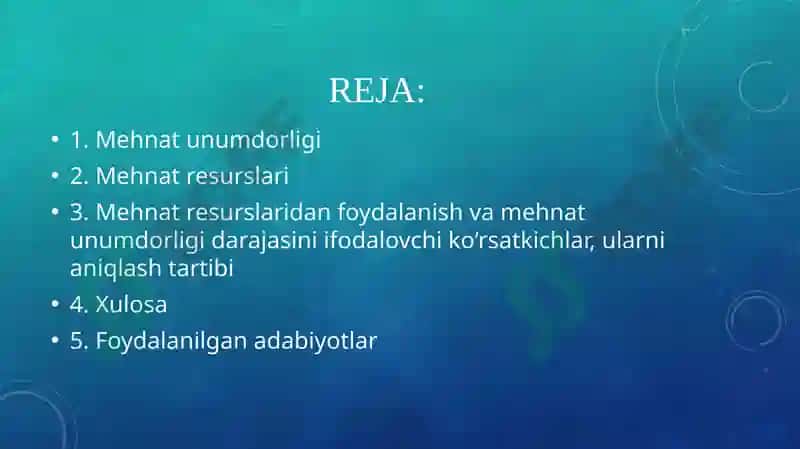 Mehnat unumdorligi va mehnat resurslari 2