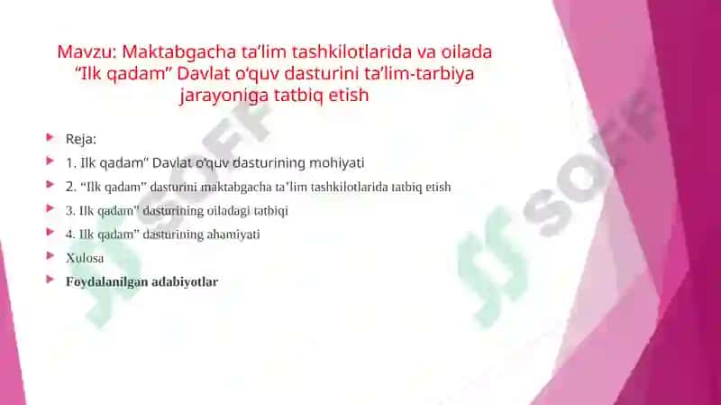 Maktabgacha ta’lim tashkilotlarida va oilada “Ilk qadam” Davlat o‘quv dasturini ta’lim-tar 2