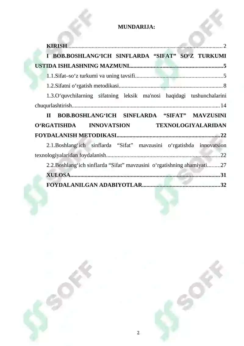 BOSHLANG‘ICH SINFLARDA “SIFAT” MAVZUSINI O‘RGATISH METODIKASI 2