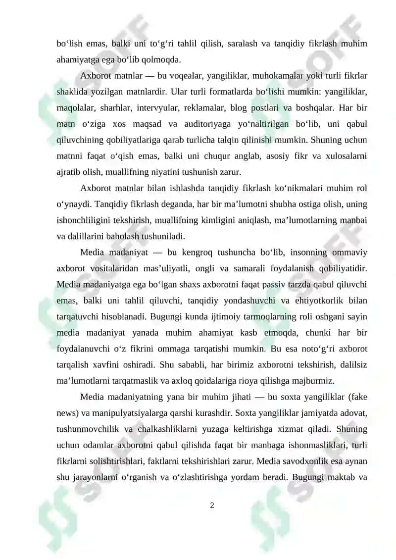 Axborot Matnlar Bilan Ishlash va Media Madaniyat 2