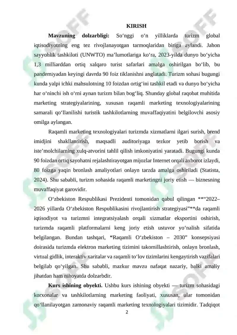 ZAMONAVIY RAQAMLI MARKETING TEXNOLOGIYALARI: TURIZMDA QO‘LLANILISHI. 2