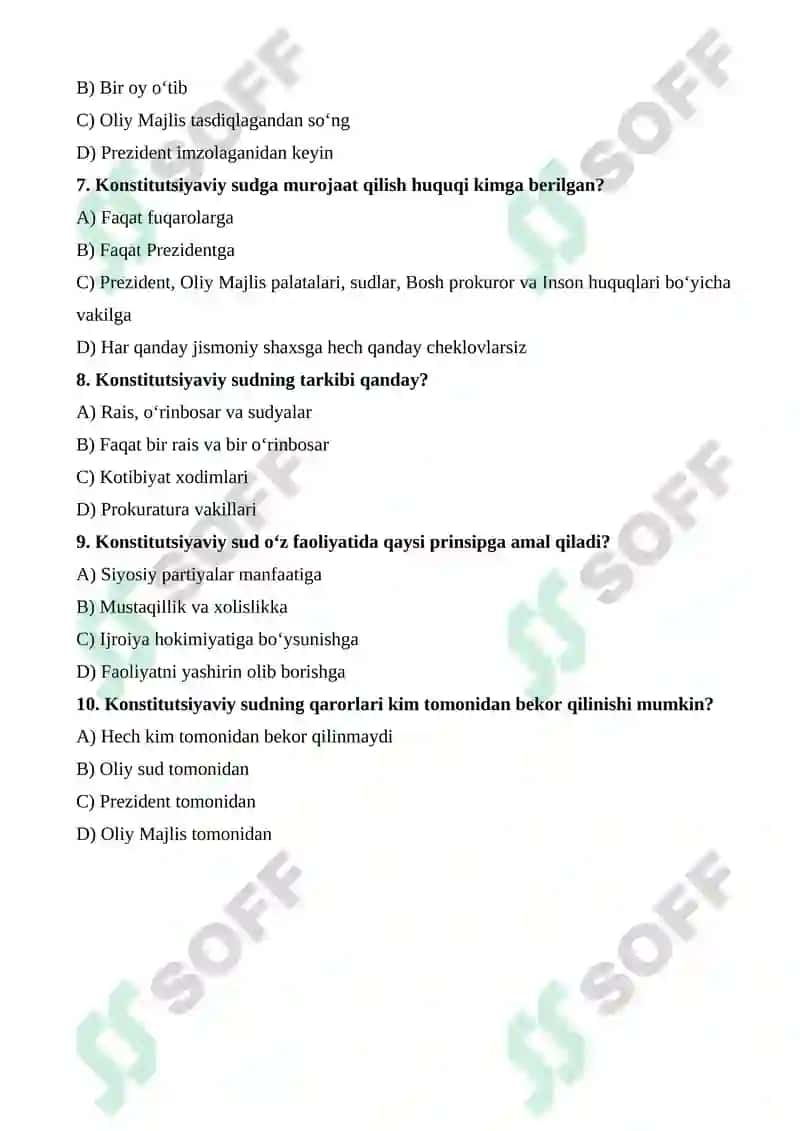 O‘zbekiston Respublikasi Konstitutsiyaviy sudi testlar 2