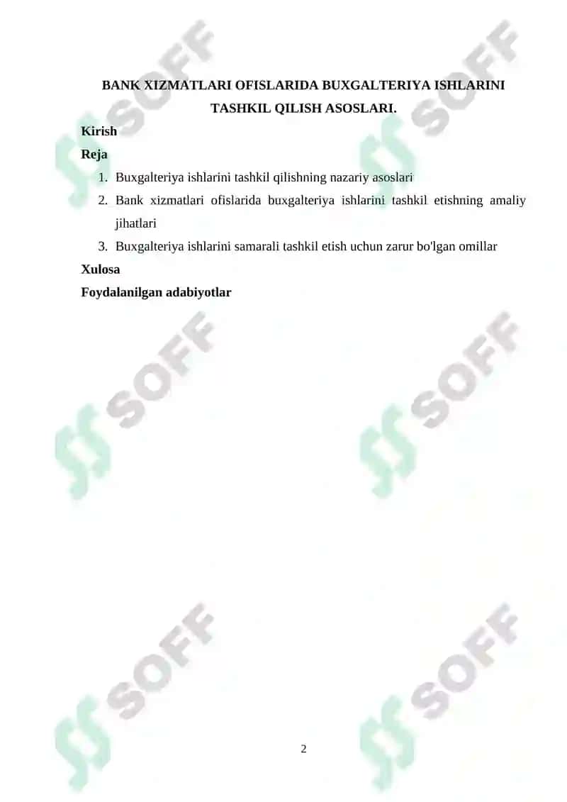 BANK XIZMATLARI OFISLARIDA BUXGALTERIYA ISHLARINI TASHKIL QILISH ASOSLARI 2