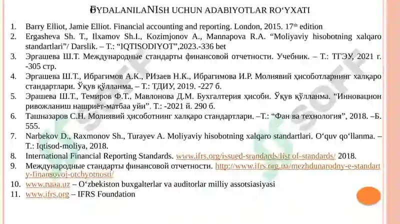 Moliyaviy hisobotlarni xalqarobuxgalteriyastandartlari asosida taqdim etish asoslari(1-dars) 2