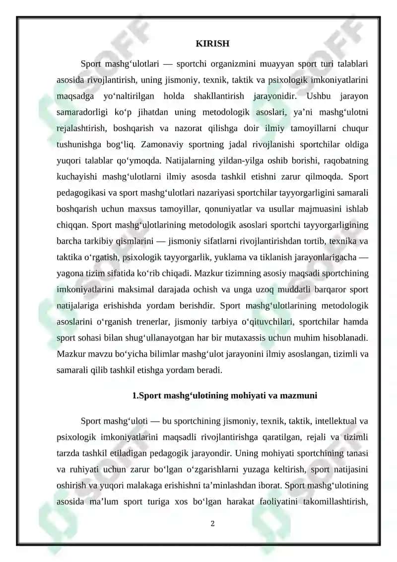 Sport mashg'ulotlarining metodologik asoslari 2