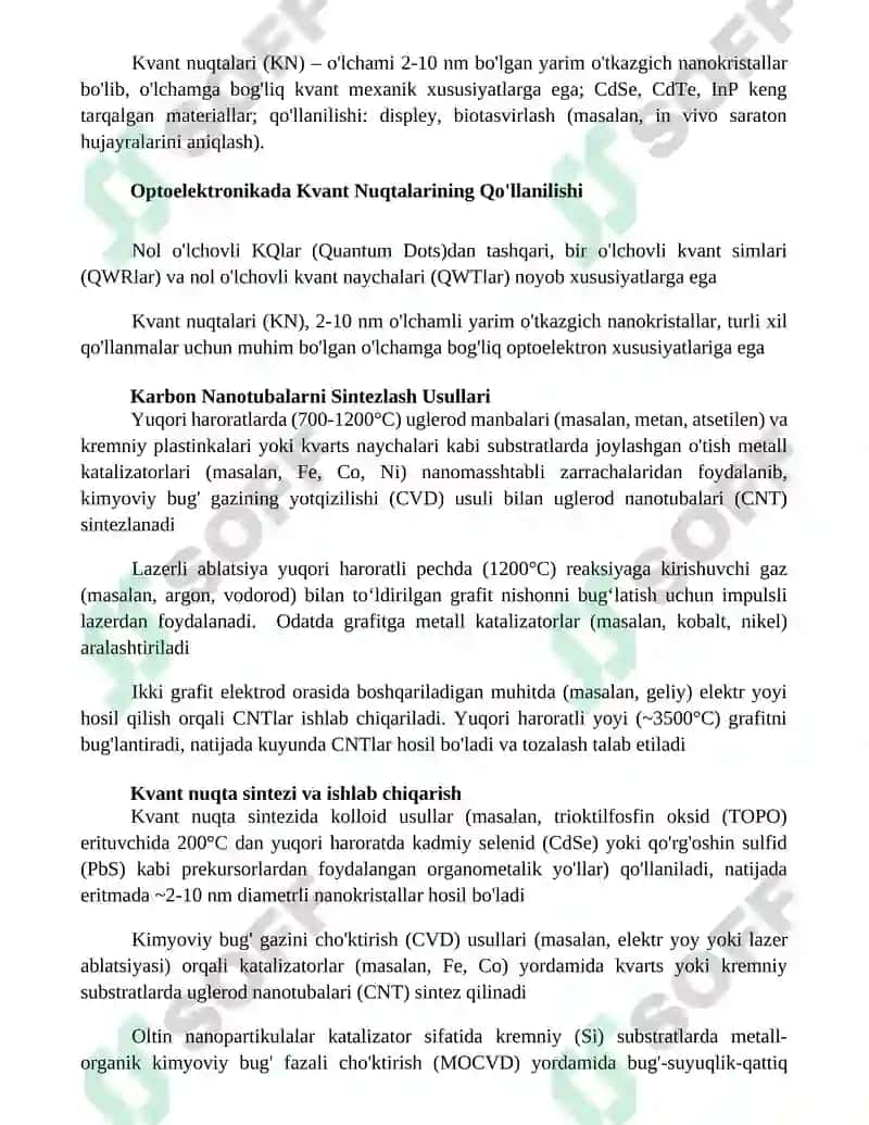 Nanoelektronika materiallari Kvant nuqtalari iplar va o’ralar 2