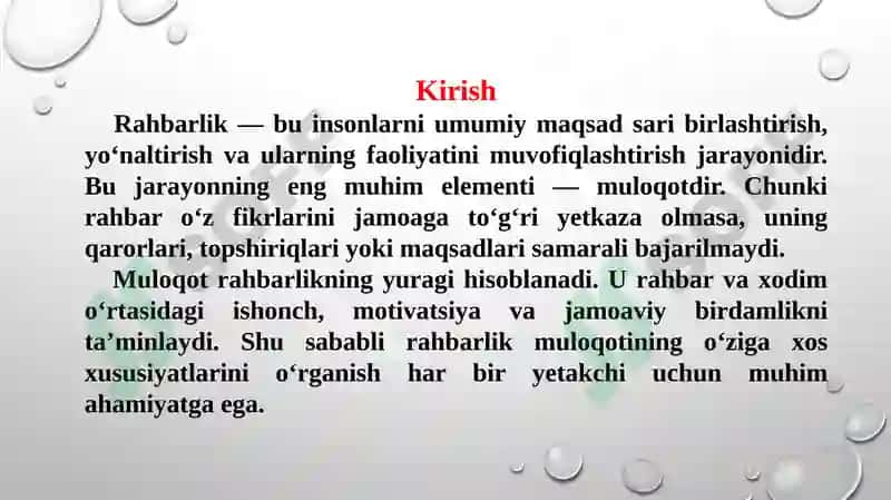 Raxbarlikning xususiyatlari 2