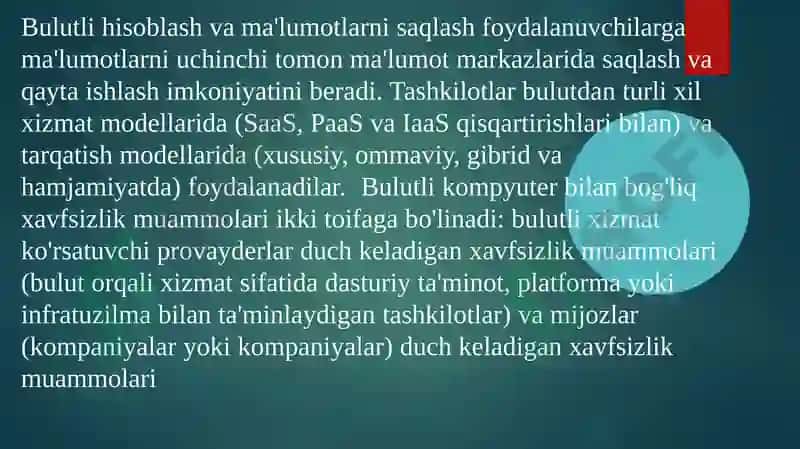 CLOUD muhitida xavfsizlikni taminlash 2