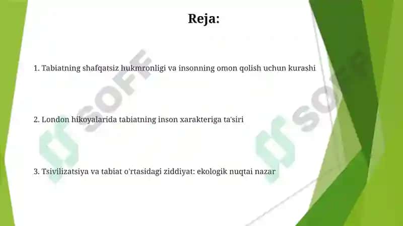 Jek London hikoyalari dainson va tabiat munosabatlari 2