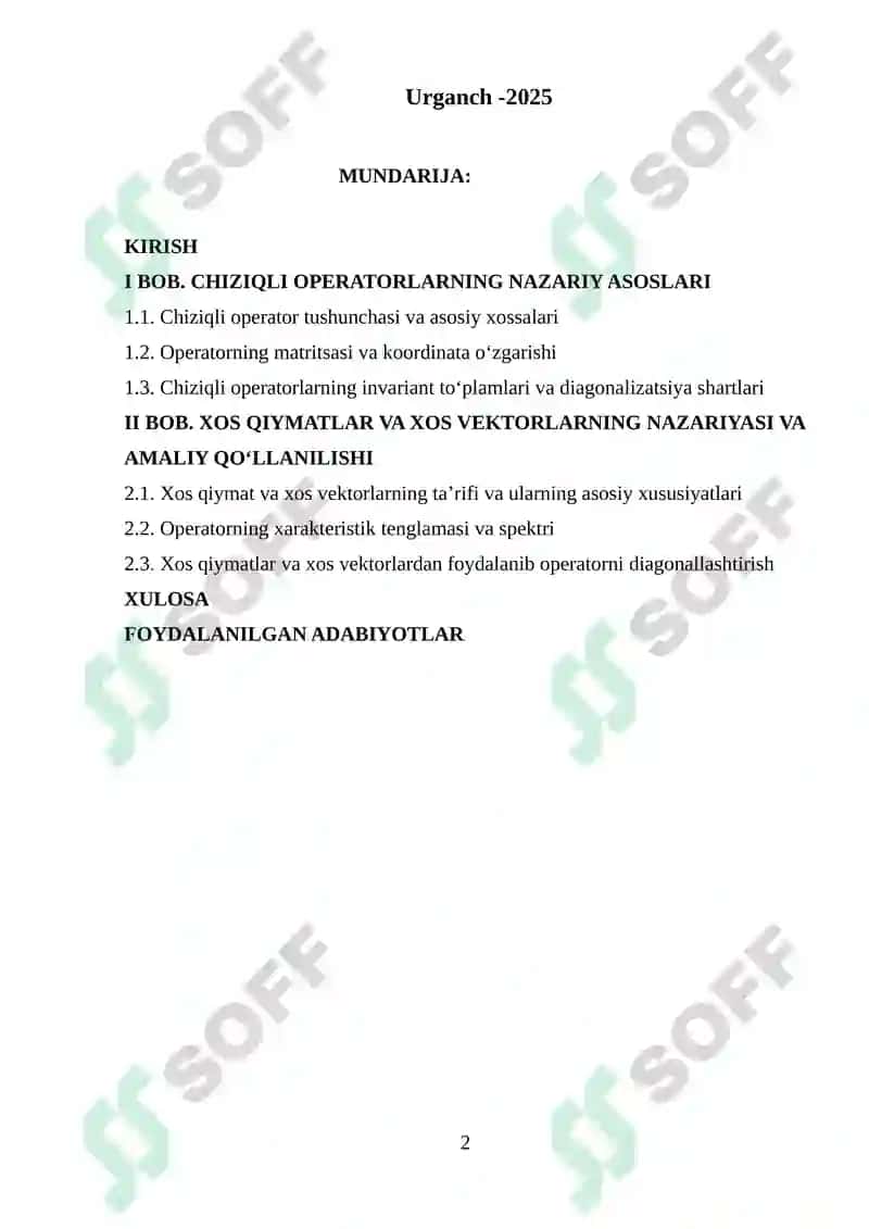 Chiziqli operatorlarning xos qiymat va xos vektorlari 2