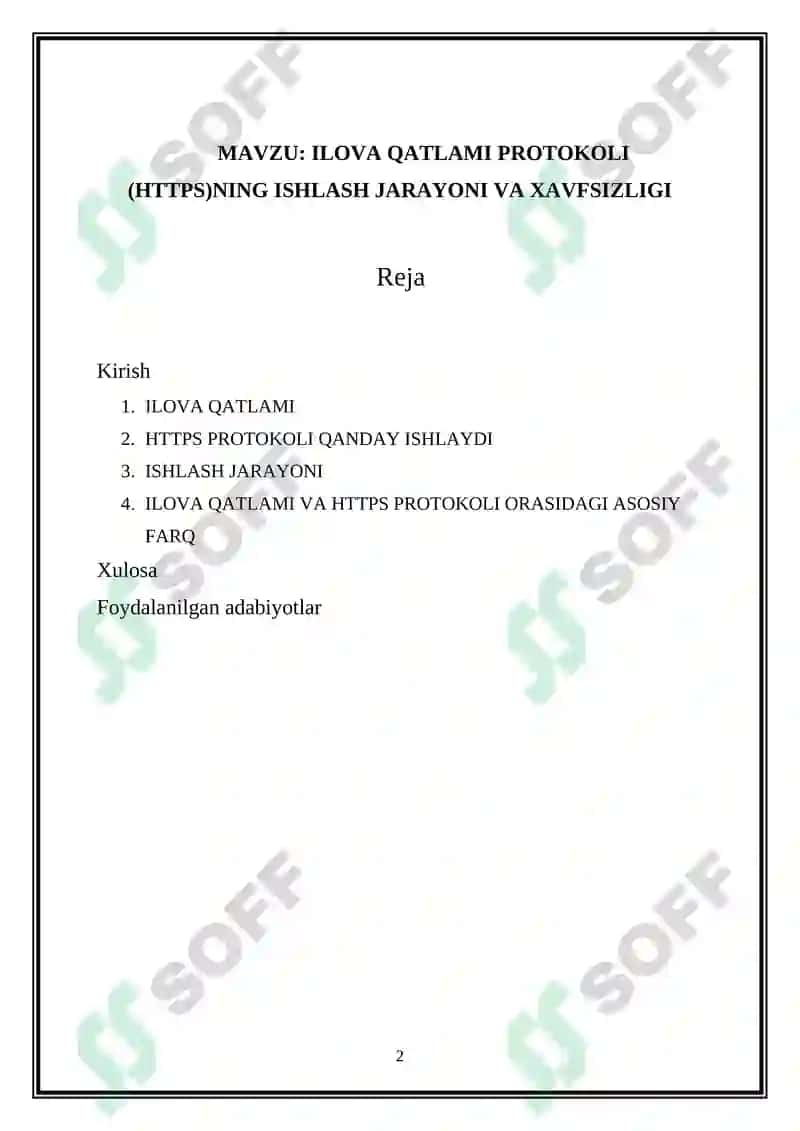 Ilova Qatlami Protokoli (HTTPS)NING ISHLASH JARAYONI VA XAVFSIZLIGI 2