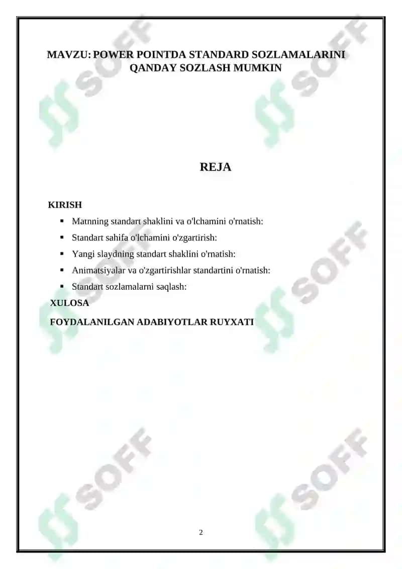 POWER POINTDA STANDARD SOZLAMALARINI QANDAY SOZLASH MUMKIN 2