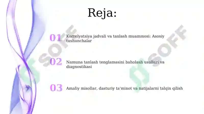 Korrelyatsiyaviy jadval. Repressiya tanlanma tenglamasi 2