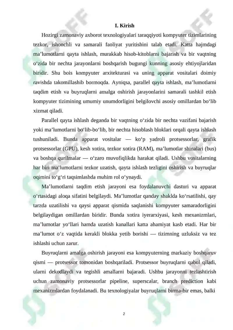Parallel qayta ishlash, ma’lumotlarni taqdim etish va buyruqlarni amalga oshirishda apparat vositalarning vazifalari 2