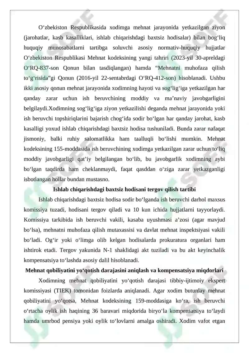 Xodimning sog‘lig‘iga ziyon yetkazilganligi 2