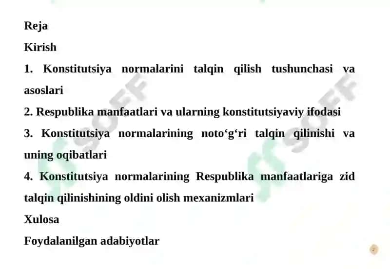 Konstitutsiyaning Respublika manfaatlarini qat'iy tadqiq etishga doir tadqiqot ishi 2