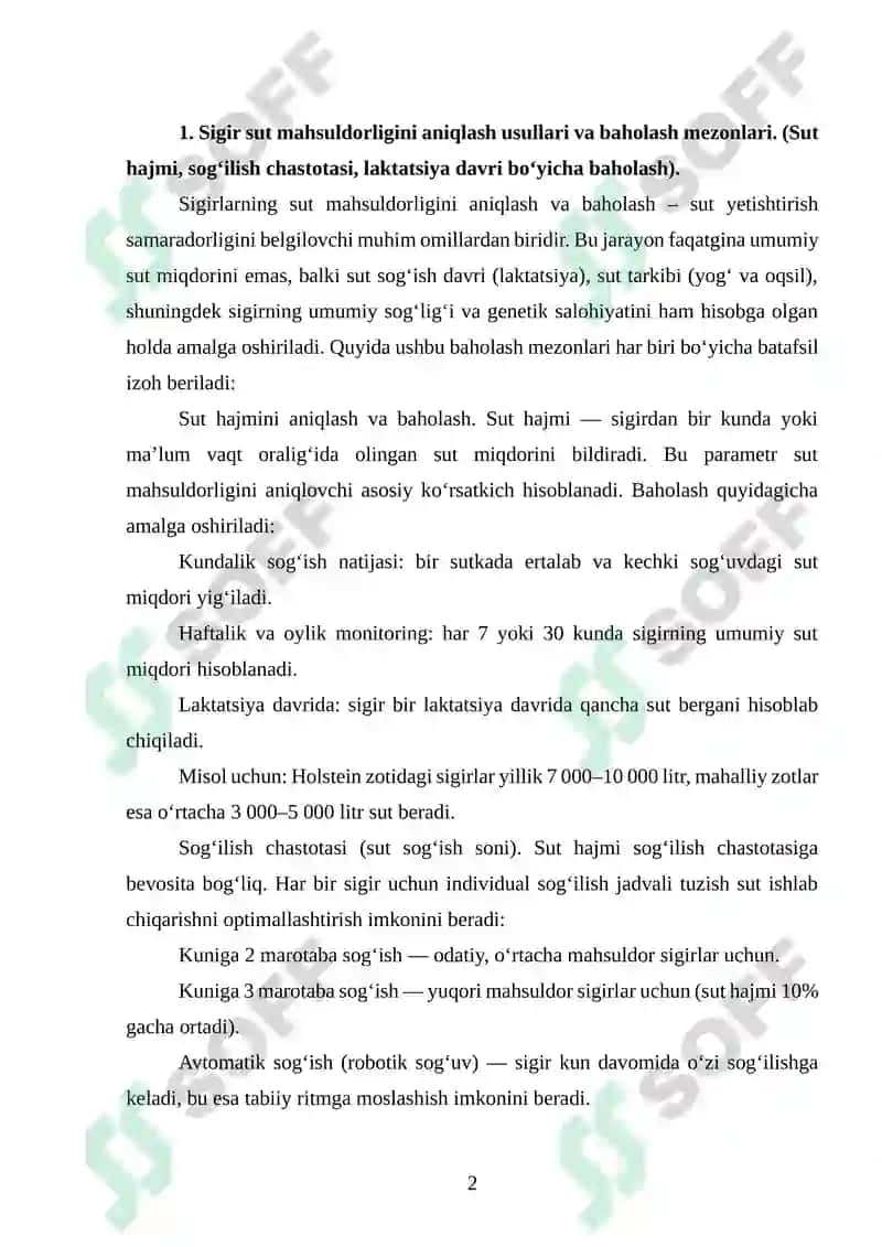 Sigirlarning sut mahsulotini, sutning yog'i va oqsilini hisobga olish va baholash 2