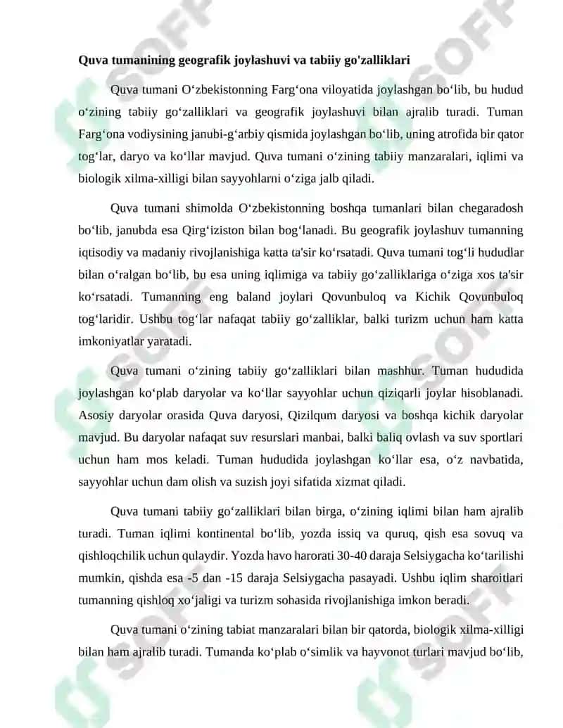 Quva tumanining turizmi haqida 2