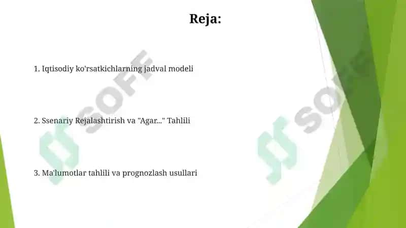 Iqtisodiy ko'rsatkichlarning jadval modeli 2