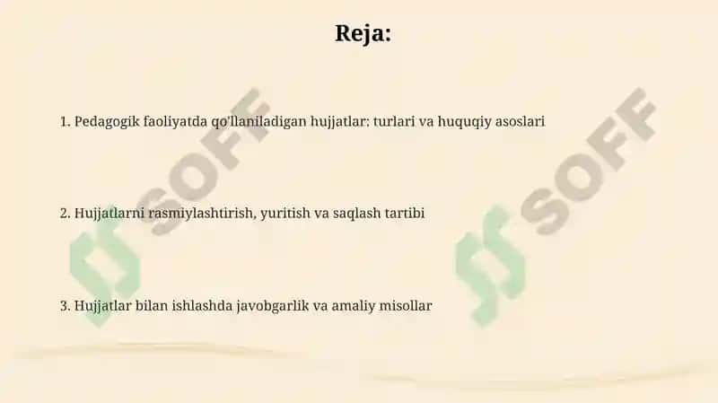 Pedagogik faoliyat bilan bogʻliq hujjatlar bilan ishlash 2