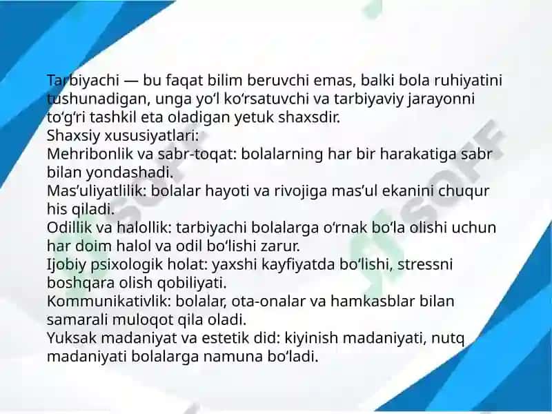 Tarbiyachining shaxsivafaoliyatiningoʻzigaxosxususiyatlari 2