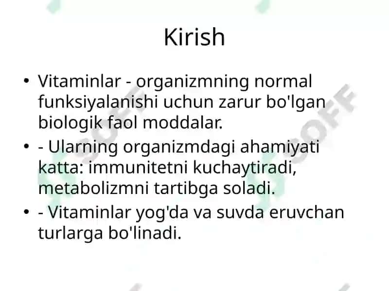 Organizmning Vitaminlar Bilan Taʼminlanganligini Oʻrganish va Baholash 2