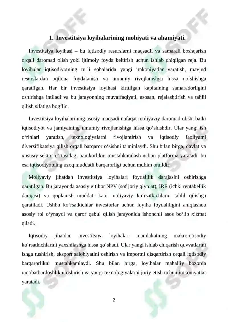 Investitsiya loyihalarining moliyaviy va iqtisodiy samadorligini baholash 2