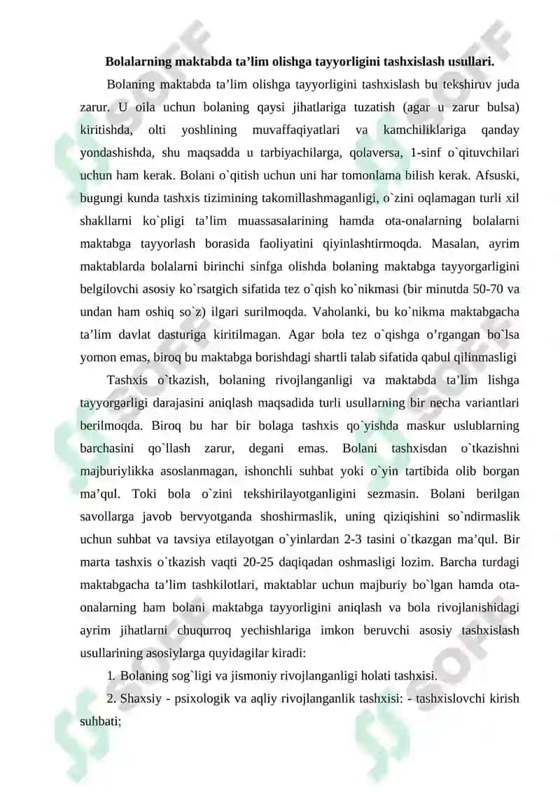 Bolalarning maktabda ta’lim olishga tayyorligini tashxislash usullari 2