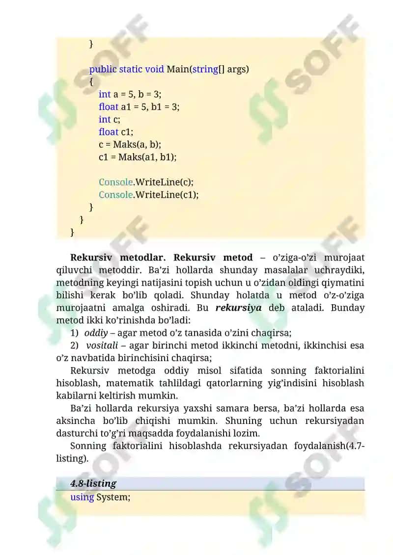 Rekursiv va qayta yuklanuvchi metodlar 2