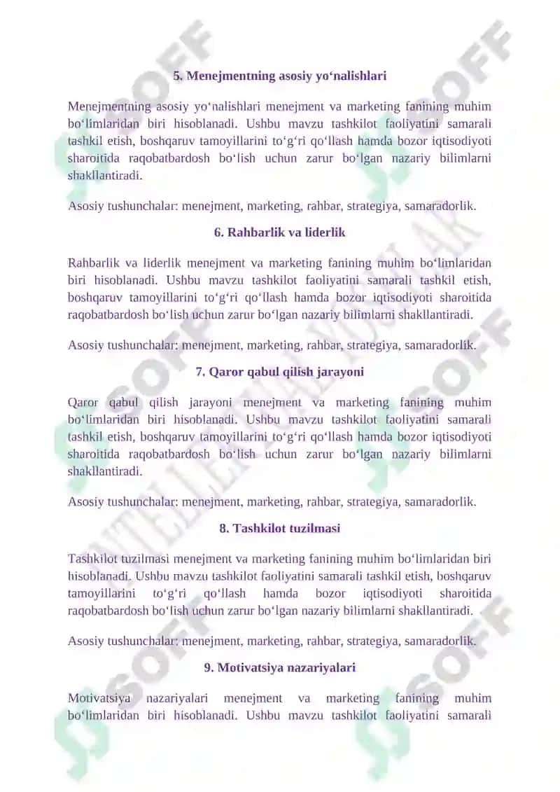 Menejment va marketing fanidan 50 ta tarqatma material. TALABALAR UCHUN 2