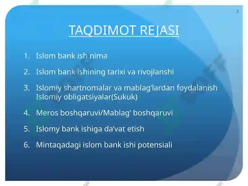 Islom moliyasi bilan tanishuv mavzusida taqdimot 2