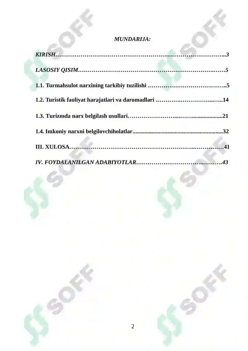 Turistik faoliyat harajatlari va daromadlari 2