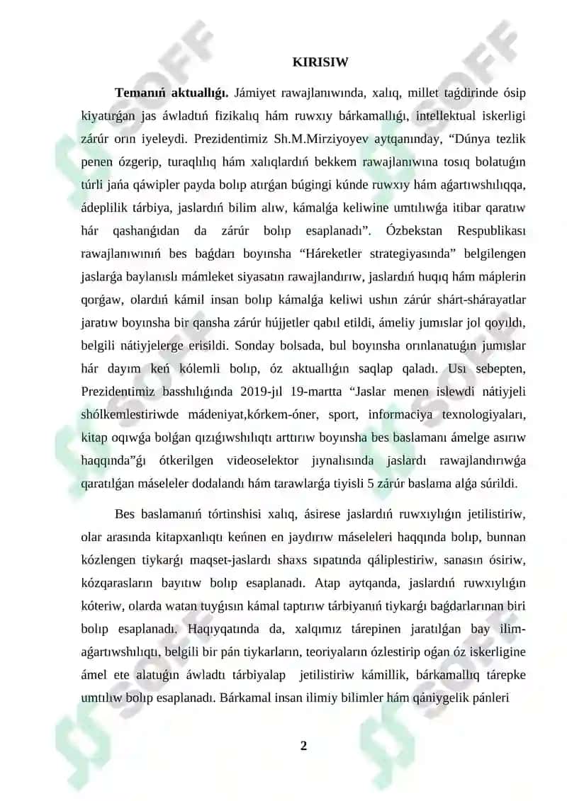 Sawat úyretiw dáwirinde klastan tıs jumıslar kurs jumısı 2